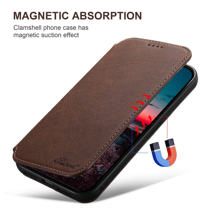 For iPhone 16 Suteni J06 Retro Matte Litchi Texture Leather MagSafe Phone Case(Brown) - iPhone 16 Cases by Suteni | Online Shopping South Africa | PMC Jewellery | Buy Now Pay Later Mobicred