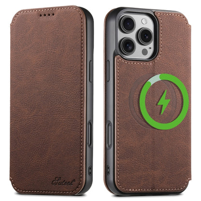 For iPhone 16 Pro Suteni J06 Retro Matte Litchi Texture Leather MagSafe Phone Case(Brown) - iPhone 16 Pro Cases by Suteni | Online Shopping South Africa | PMC Jewellery | Buy Now Pay Later Mobicred