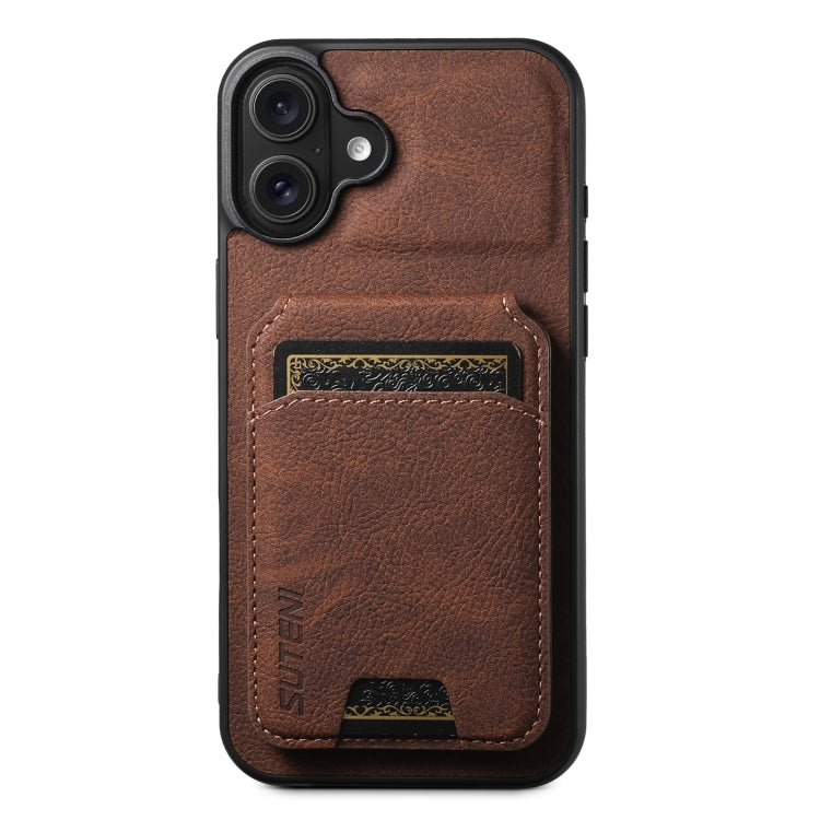 For iPhone 16 Suteni H02 Litchi Leather Card Wallet Stand Back Phone Case(Brown) - iPhone 16 Cases by Suteni | Online Shopping South Africa | PMC Jewellery | Buy Now Pay Later Mobicred