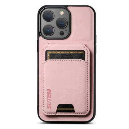 For iPhone 16 Pro Suteni H02 Litchi Leather Card Wallet Stand Back Phone Case(Pink) - iPhone 16 Pro Cases by Suteni | Online Shopping South Africa | PMC Jewellery | Buy Now Pay Later Mobicred