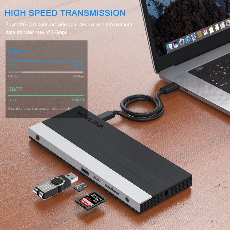 WAVLINK WL-UMD01 USB3.0 Splitter Docking Station Gigabit Ethernet / DP / HD Cable Converter(US Plug) - free shipping - PMC Jewellery - Order now!