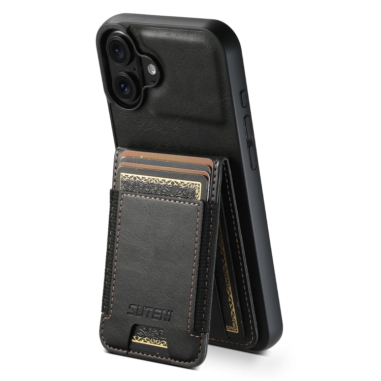 For iPhone 16 Suteni H03 Oil Wax Leather Wallet Stand Back Phone Case(Black) - iPhone 16 Cases by Suteni | Online Shopping South Africa | PMC Jewellery | Buy Now Pay Later Mobicred