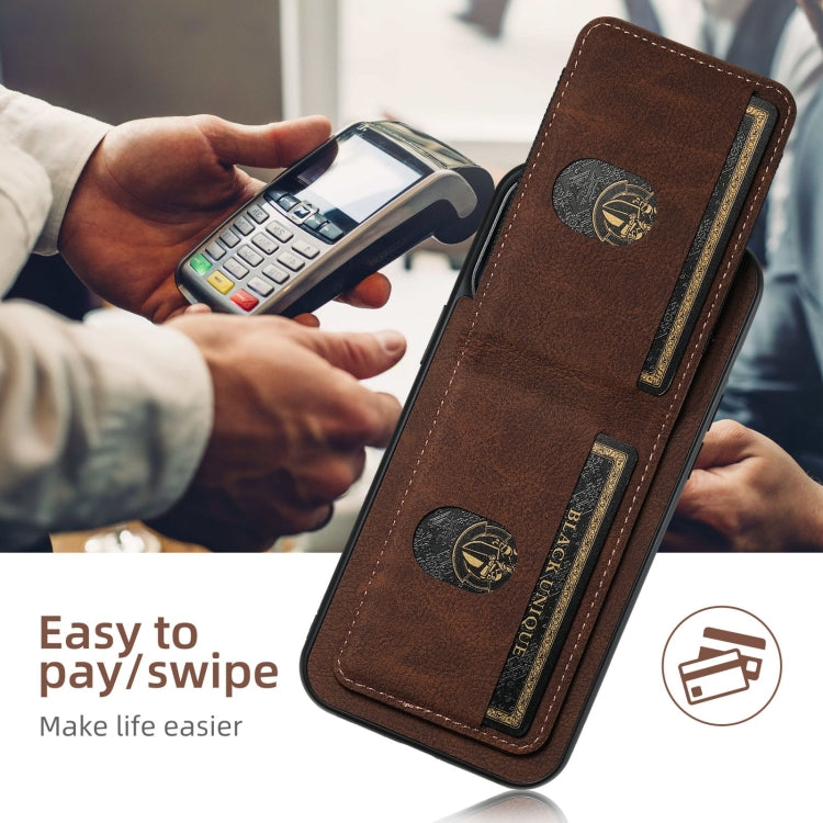 For iPhone 16 Suteni H03 Litchi Leather Card Bag Stand Back Phone Case(Brown) - free shipping - PMC Jewellery - Order now!