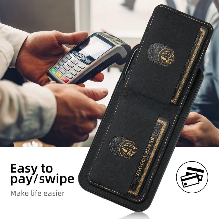 For iPhone 16e Suteni H03 Litchi Leather Card Bag Stand Back Phone Case(Black) - iPhone 16e Cases by Suteni | Online Shopping South Africa | PMC TechLife | Buy Now Pay Later Mobicred