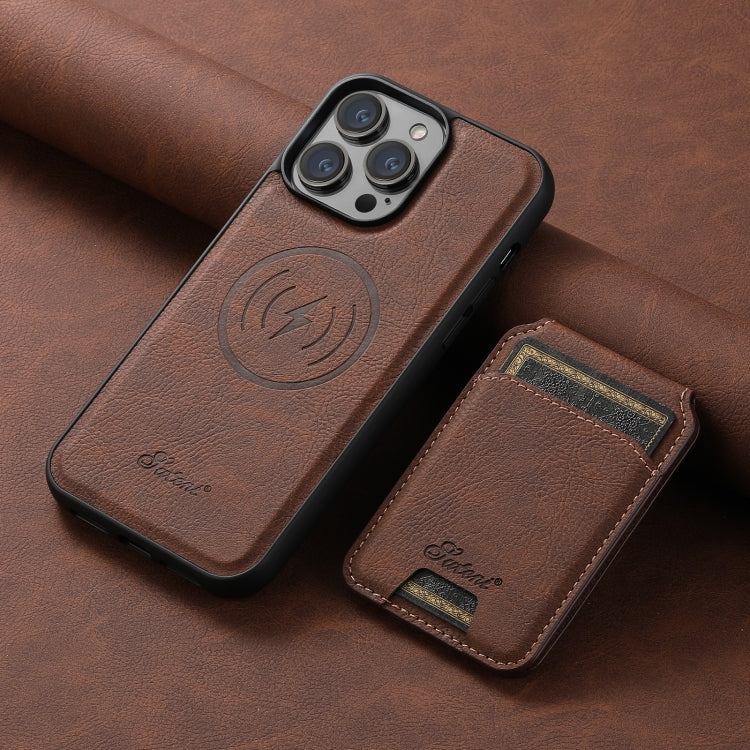 For iPhone 15 Pro Suteni H17 Litchi Texture Leather MagSafe Detachable Wallet Phone Case(Brown) - iPhone 15 Pro Cases by Suteni | Online Shopping South Africa | PMC Jewellery | Buy Now Pay Later Mobicred