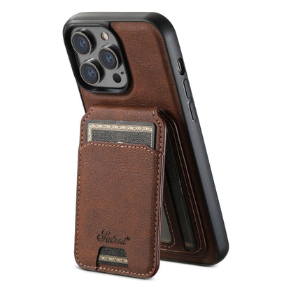 For iPhone 15 Pro Suteni H17 Litchi Texture Leather MagSafe Detachable Wallet Phone Case(Brown) - iPhone 15 Pro Cases by Suteni | Online Shopping South Africa | PMC Jewellery | Buy Now Pay Later Mobicred