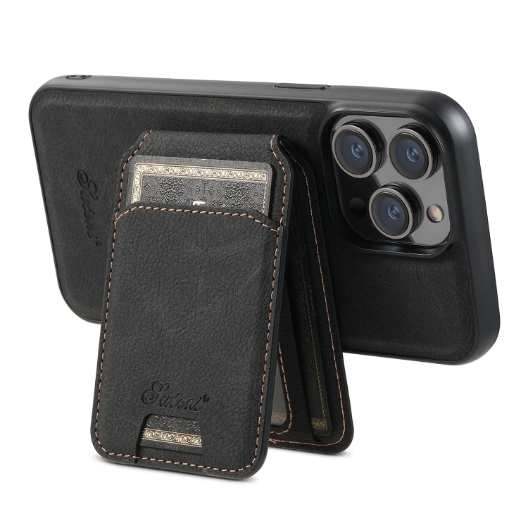 For iPhone 15 Suteni H17 Litchi Texture Leather MagSafe Detachable Wallet Phone Case(Black) - iPhone 15 Cases by Suteni | Online Shopping South Africa | PMC Jewellery | Buy Now Pay Later Mobicred