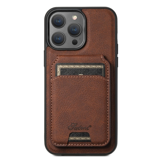 For iPhone 13 Pro Max Suteni H17 Litchi Texture Leather MagSafe Detachable Wallet Phone Case(Brown) - iPhone 13 Pro Max Cases by Suteni | Online Shopping South Africa | PMC Jewellery | Buy Now Pay Later Mobicred