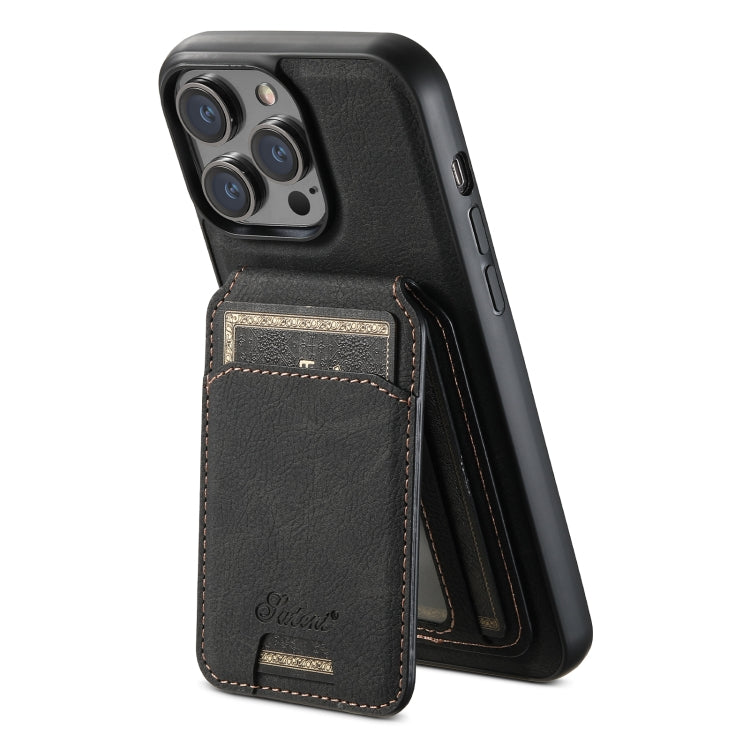 For iPhone 13 Suteni H17 Litchi Texture Leather MagSafe Detachable Wallet Phone Case(Black) - iPhone 13 Cases by Suteni | Online Shopping South Africa | PMC Jewellery | Buy Now Pay Later Mobicred