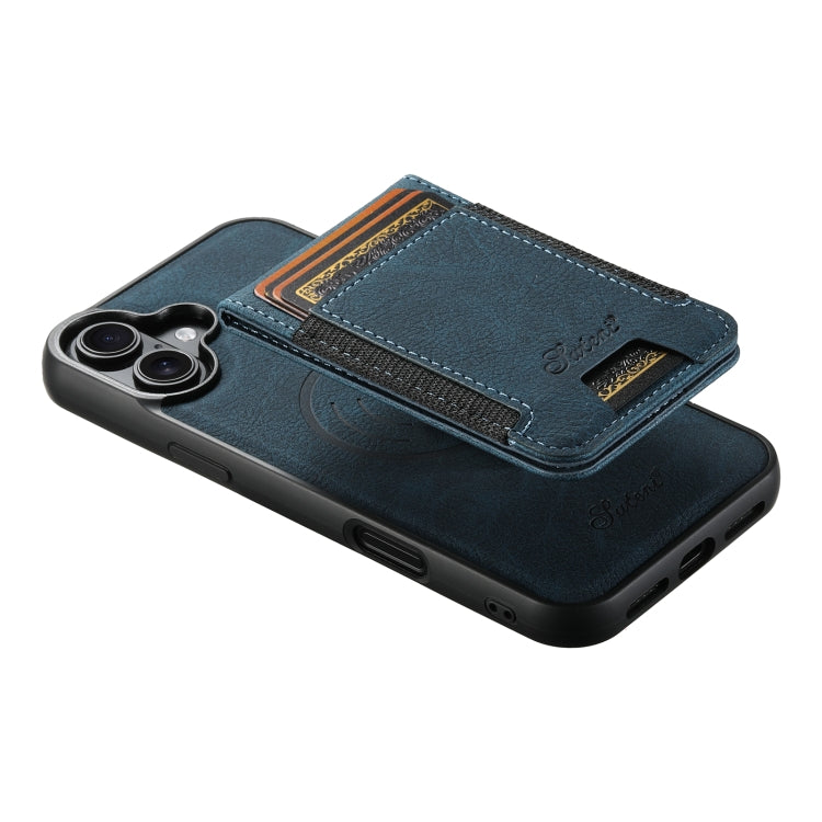 For iPhone 16 Suteni H17 Litchi Texture Leather MagSafe Detachable Wallet Phone Case(Blue) - iPhone 16 Cases by Suteni | Online Shopping South Africa | PMC Jewellery | Buy Now Pay Later Mobicred