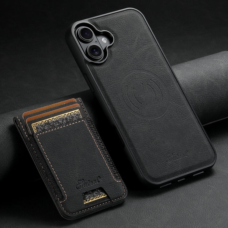 For iPhone 16 Plus Suteni H17 Litchi Texture Leather MagSafe Detachable Wallet Phone Case(Black) - iPhone 16 Plus Cases by Suteni | Online Shopping South Africa | PMC Jewellery | Buy Now Pay Later Mobicred