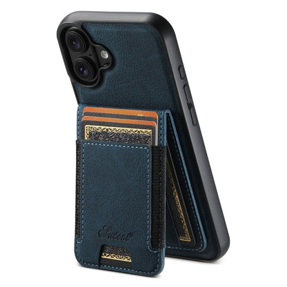 For iPhone 16 Plus Suteni H17 Litchi Texture Leather MagSafe Detachable Wallet Phone Case(Blue) - iPhone 16 Plus Cases by Suteni | Online Shopping South Africa | PMC Jewellery | Buy Now Pay Later Mobicred