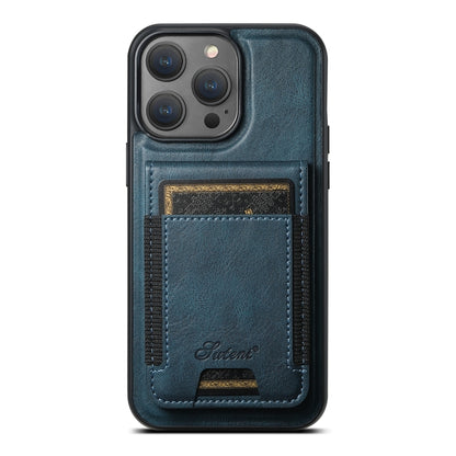 For iPhone 14 Pro Suteni H17 Oil Eax Leather MagSafe Detachable Wallet Phone Case(Blue) - iPhone 14 Pro Cases by Suteni | Online Shopping South Africa | PMC Jewellery | Buy Now Pay Later Mobicred