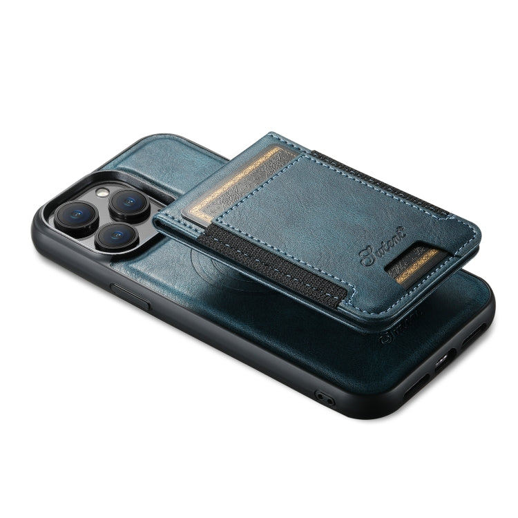 For iPhone 14 Pro Suteni H17 Oil Eax Leather MagSafe Detachable Wallet Phone Case(Blue) - iPhone 14 Pro Cases by Suteni | Online Shopping South Africa | PMC Jewellery | Buy Now Pay Later Mobicred