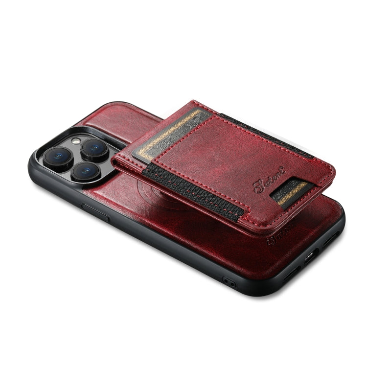 For iPhone 12  Suteni H17 Oil Eax Leather MagSafe Detachable Wallet Phone Case(Red) - iPhone 12 / 12 Pro Cases by Suteni | Online Shopping South Africa | PMC Jewellery | Buy Now Pay Later Mobicred