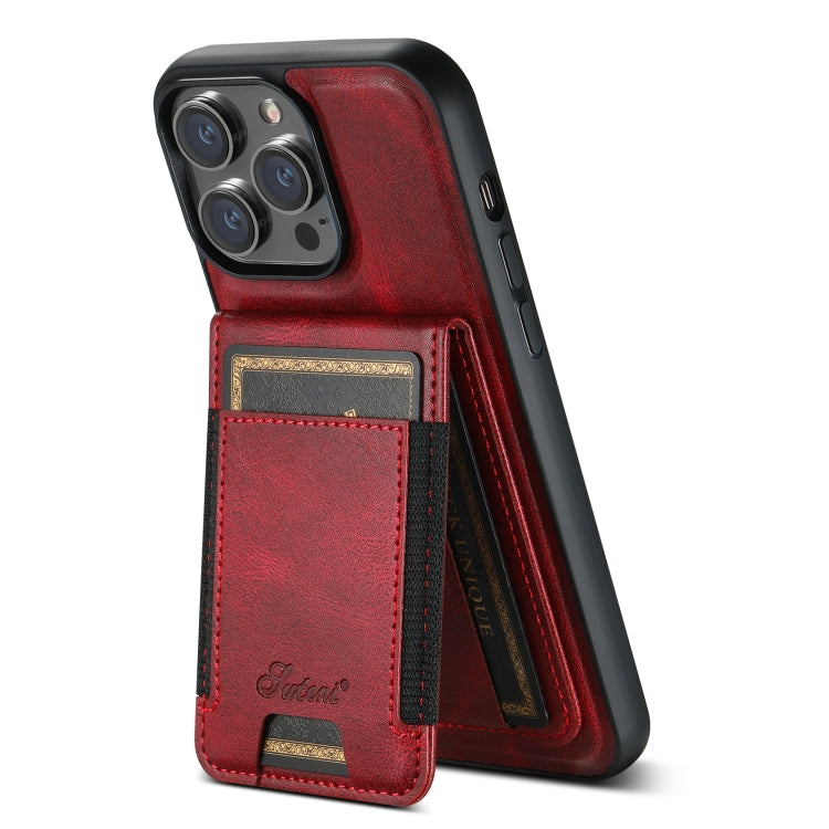 For iPhone 12 Pro Max Suteni H17 Oil Eax Leather MagSafe Detachable Wallet Phone Case(Red) - iPhone 12 Pro Max Cases by Suteni | Online Shopping South Africa | PMC Jewellery | Buy Now Pay Later Mobicred