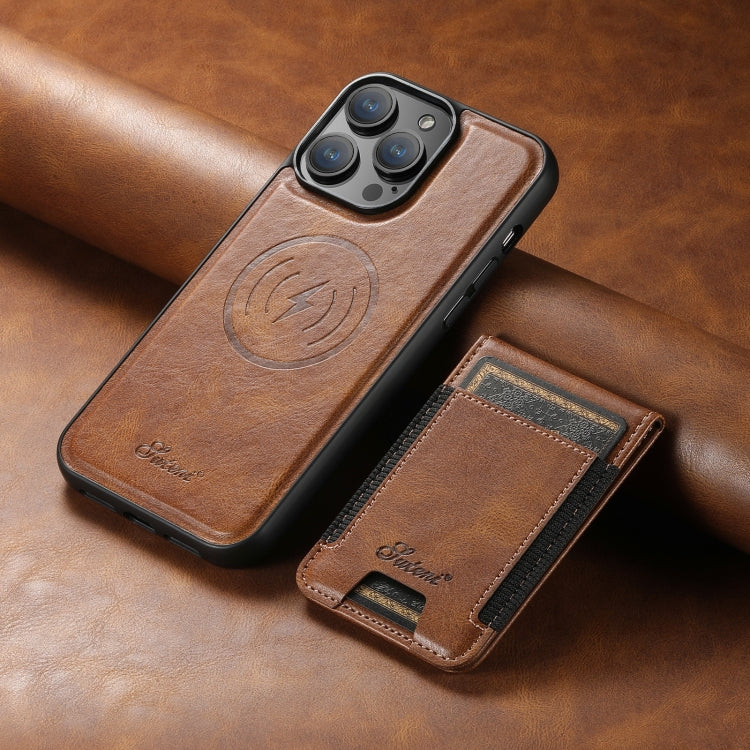 For iPhone 16 Pro Suteni H17 Oil Eax Leather MagSafe Detachable Wallet Phone Case(Brown) - iPhone 16 Pro Cases by Suteni | Online Shopping South Africa | PMC Jewellery | Buy Now Pay Later Mobicred