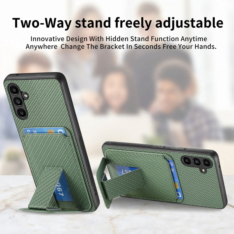 For Samsung Galaxy A25 Carbon Fiber Card Bag Fold Stand Phone Case(Green) - Galaxy Phone Cases by PMC Jewellery | Online Shopping South Africa | PMC Jewellery