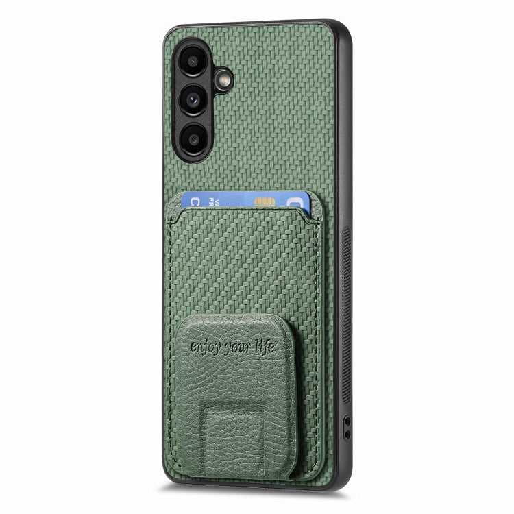 For Samsung Galaxy A25 Carbon Fiber Card Bag Fold Stand Phone Case(Green) - Galaxy Phone Cases by PMC Jewellery | Online Shopping South Africa | PMC Jewellery