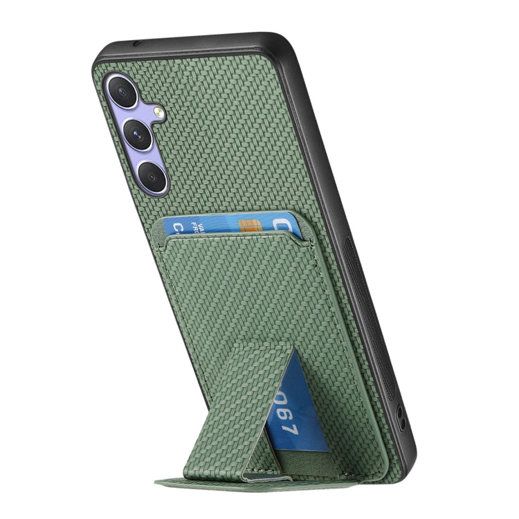 For Samsung Galaxy S25+ 5G Carbon Fiber Card Bag Fold Stand Phone Case(Green) - Galaxy S25+ 5G Cases by PMC Jewellery | Online Shopping South Africa | PMC Jewellery | Buy Now Pay Later Mobicred