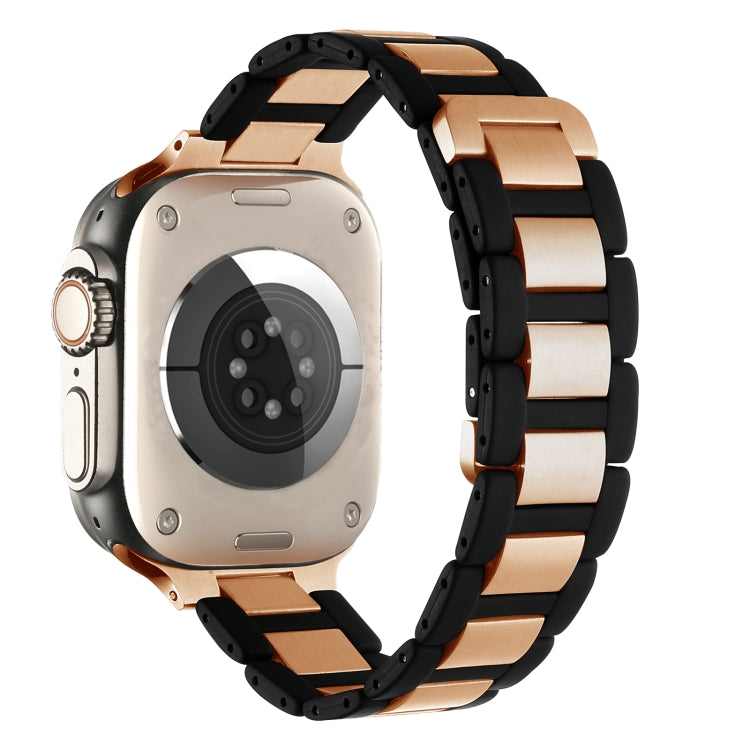 For Apple Watch Ultra 2 49mm Rubber Stainless Steel Magnetic Watch Band(Black+Rose Gold) - Watch Bands by PMC Jewellery | Online Shopping South Africa | PMC Jewellery