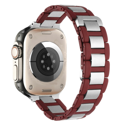 For Apple Watch Series 9 45mm Rubber Stainless Steel Magnetic Watch Band(Wine+Silver) - Watch Bands by PMC Jewellery | Online Shopping South Africa | PMC Jewellery