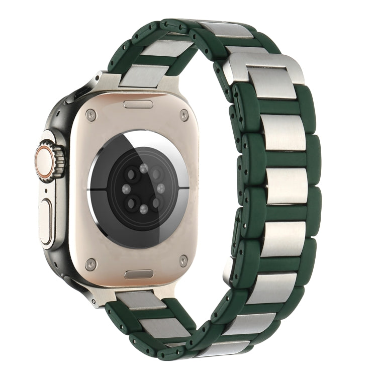 For Apple Watch Series 4 40mm Rubber Stainless Steel Magnetic Watch Band(Green+Silver) - Watch Bands by PMC Jewellery | Online Shopping South Africa | PMC Jewellery