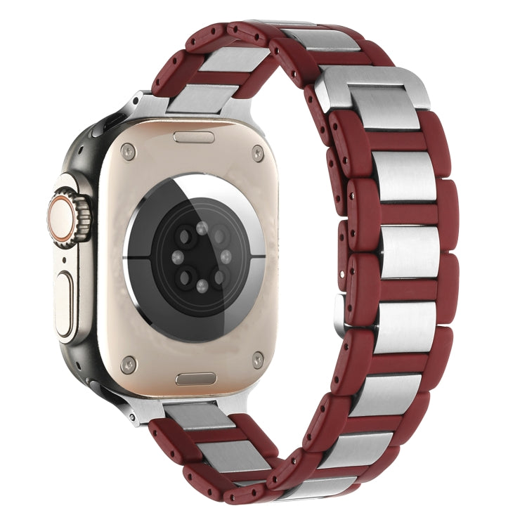 For Apple Watch Series 3 38mm Rubber Stainless Steel Magnetic Watch Band(Wine+Silver) - Watch Bands by PMC Jewellery | Online Shopping South Africa | PMC Jewellery