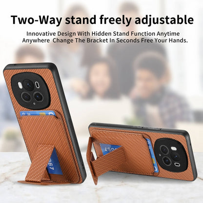 For Honor Magic6 Pro Carbon Fiber Card Bag Fold Stand Phone Case(Brown) - Honor Cases by PMC Jewellery | Online Shopping South Africa | PMC Jewellery | Buy Now Pay Later Mobicred