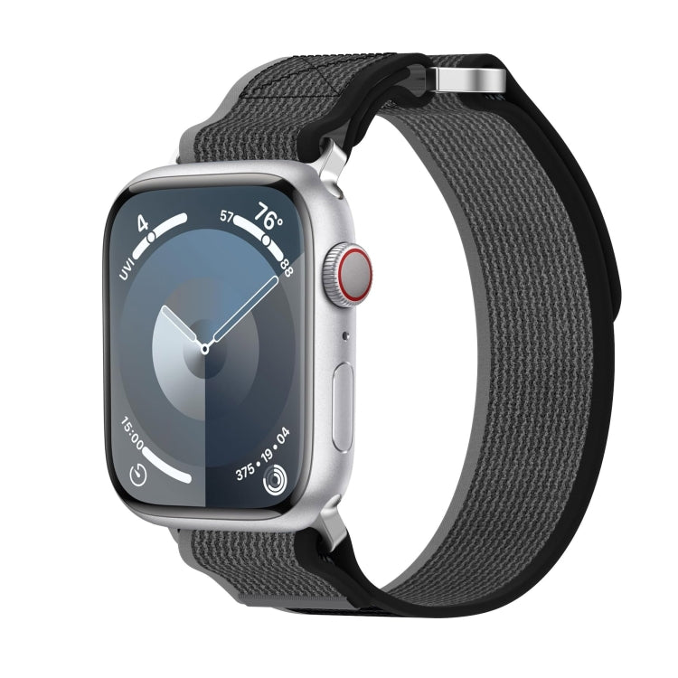 For Apple Watch Ultra 2 49mm Double Hook and Loop Faster Nylon Watch Band(Black+Grey) - Watch Bands by PMC TechLife | Online Shopping South Africa | PMC TechLife