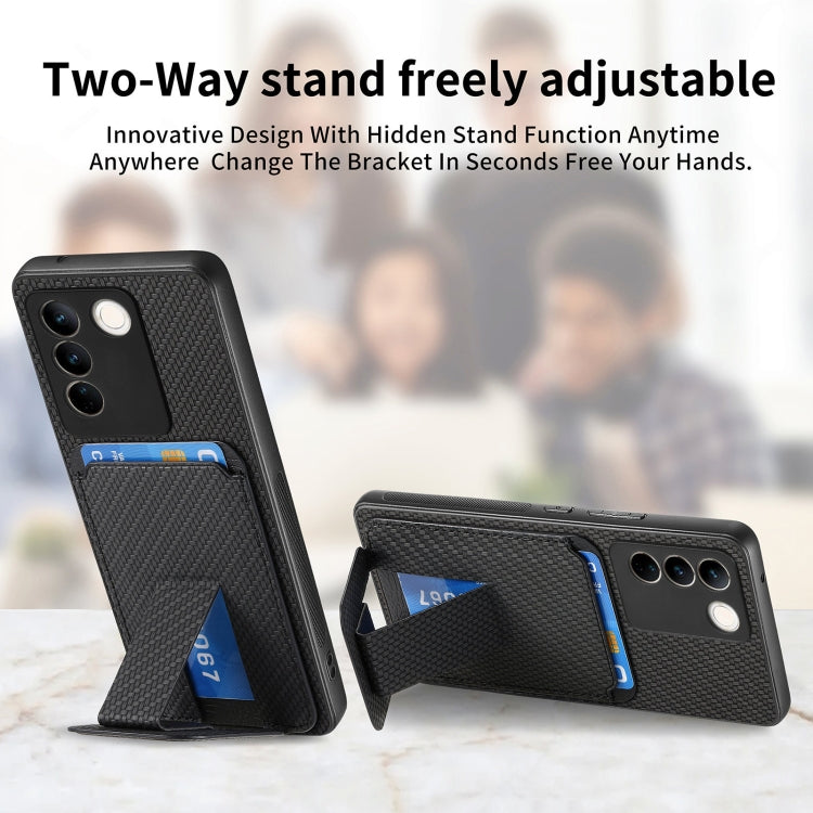 For vivo iQOO 12 Pro Carbon Fiber Card Bag Fold Stand Phone Case(Black) - iQOO 12 Pro Cases by PMC Jewellery | Online Shopping South Africa | PMC Jewellery