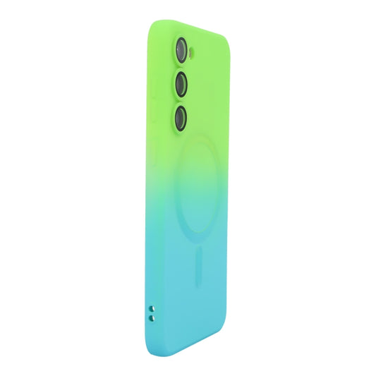 For Samsung Galaxy S23+ 5G ENKAY Hat-Prince MagSafe Rainbow Gradient Silicone Phone Case with Lens Film(Green Blue) - Galaxy S23+ 5G Cases by ENKAY | Online Shopping South Africa | PMC Jewellery