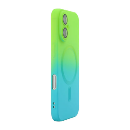 For iPhone 16 Plus ENKAY Hat-Prince MagSafe Rainbow Gradient Silicone Phone Case with Lens Film(Green Blue) - iPhone 16 Plus Cases by ENKAY | Online Shopping South Africa | PMC Jewellery | Buy Now Pay Later Mobicred