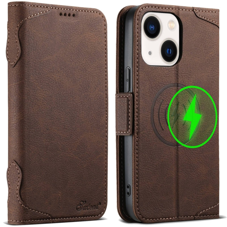 For iPhone 14 SUTENI J07 Multifunctional Horizontal Flip Magsafe Leather Phone Case(Brown) - free shipping - PMC Jewellery - Order now!