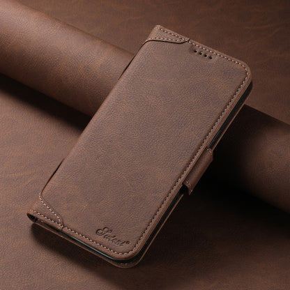 For iPhone 15 SUTENI J07 Multifunctional Horizontal Flip Magsafe Leather Phone Case(Brown) - iPhone 15 Cases by Suteni | Online Shopping South Africa | PMC Jewellery | Buy Now Pay Later Mobicred