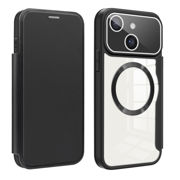 For iPhone 15 Colored Shield MagSafe Magnetic RFID Anti-theft Leather Phone Case(Black) - iPhone 15 Cases by PMC TechLife | Online Shopping South Africa | PMC TechLife
