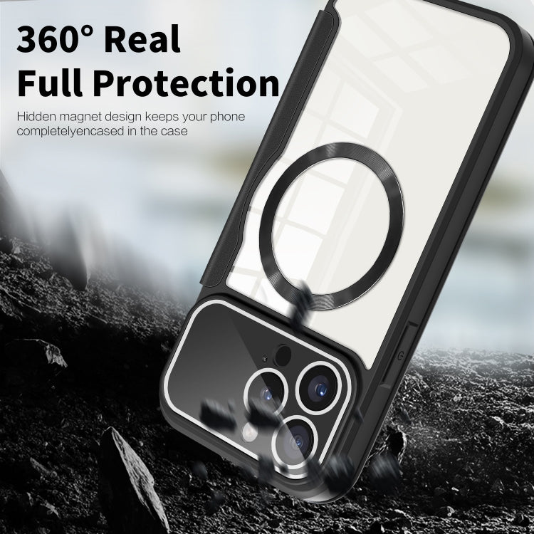 For iPhone 15 Colored Shield MagSafe Magnetic RFID Anti-theft Leather Phone Case(Black) - iPhone 15 Cases by PMC TechLife | Online Shopping South Africa | PMC TechLife