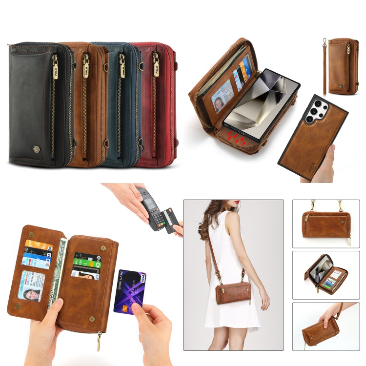 For Samsung Galaxy S24+ 5G Crossbody Multi-functional Zipper Wallet Leather Phone Case(Red) - Galaxy S24+ 5G Cases by PMC Jewellery | Online Shopping South Africa | PMC Jewellery | Buy Now Pay Later Mobicred
