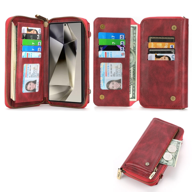 For Samsung Galaxy S24 5G Crossbody Multi-functional Zipper Wallet Leather Phone Case(Red) - Galaxy S24 5G Cases by PMC Jewellery | Online Shopping South Africa | PMC Jewellery | Buy Now Pay Later Mobicred