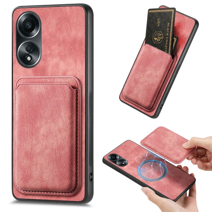 For OPPO A58 4G Retro Leather Card Bag Magnetic Phone Case(Pink) - OPPO Cases by PMC Jewellery | Online Shopping South Africa | PMC Jewellery | Buy Now Pay Later Mobicred