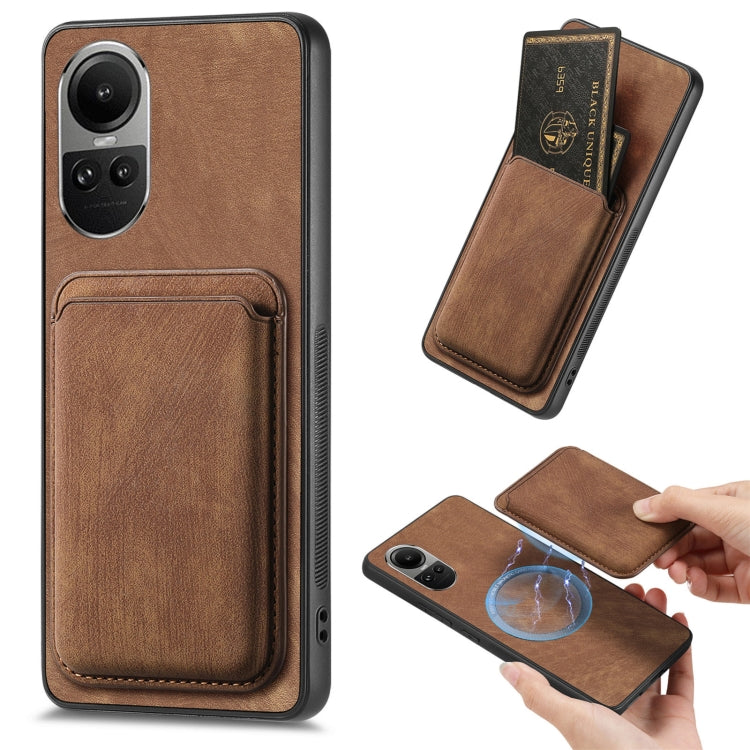 For OPPO Reno10 Global Retro Leather Card Bag Magnetic Phone Case(Brown) - OPPO Cases by PMC Jewellery | Online Shopping South Africa | PMC Jewellery | Buy Now Pay Later Mobicred