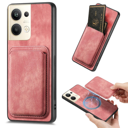 For OPPO Reno9 Pro+ 5G Retro Leather Card Bag Magnetic Phone Case(Pink) - OPPO Cases by PMC Jewellery | Online Shopping South Africa | PMC Jewellery | Buy Now Pay Later Mobicred