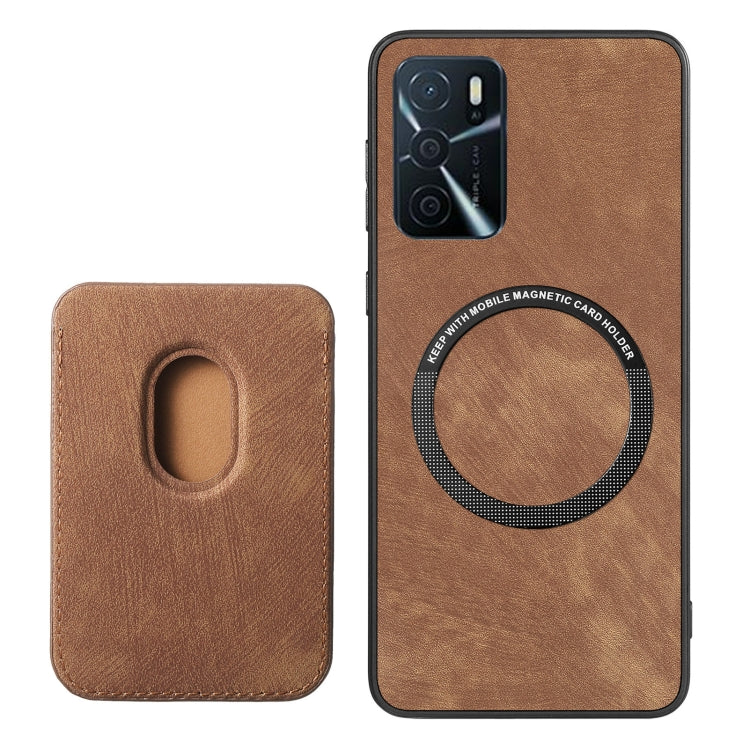 For OPPO Reno7 4G Retro Leather Card Bag Magnetic Phone Case(Brown) - OPPO Cases by PMC Jewellery | Online Shopping South Africa | PMC Jewellery | Buy Now Pay Later Mobicred