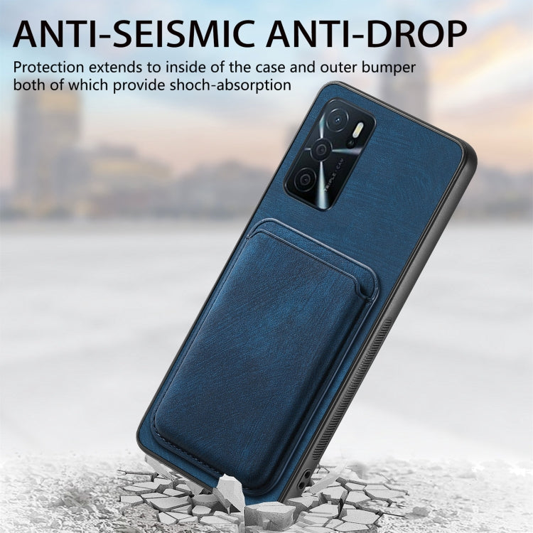For OPPO Reno7 Pro 5G Retro Leather Card Bag Magnetic Phone Case(Blue) - OPPO Cases by PMC TechLife | Online Shopping South Africa | PMC TechLife | Buy Now Pay Later Mobicred