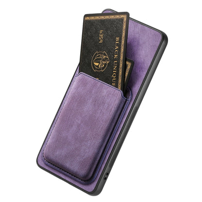 For OPPO Reno7 5G Retro Leather Card Bag Magnetic Phone Case(Purple) - OPPO Cases by PMC Jewellery | Online Shopping South Africa | PMC Jewellery | Buy Now Pay Later Mobicred