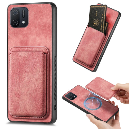 For OPPO A16K Retro Leather Card Bag Magnetic Phone Case(Pink) - OPPO Cases by PMC Jewellery | Online Shopping South Africa | PMC Jewellery | Buy Now Pay Later Mobicred