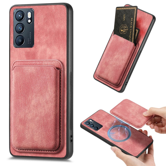 For OPPO Reno6 5G Retro Leather Card Bag Magnetic Phone Case(Pink) - OPPO Cases by PMC Jewellery | Online Shopping South Africa | PMC Jewellery | Buy Now Pay Later Mobicred