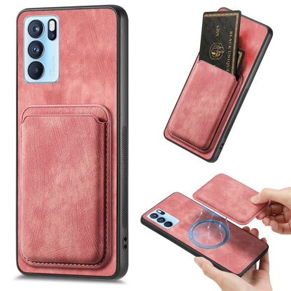 For OPPO Reno6 Pro 5G Retro Leather Card Bag Magnetic Phone Case(Pink) - OPPO Cases by PMC Jewellery | Online Shopping South Africa | PMC Jewellery | Buy Now Pay Later Mobicred