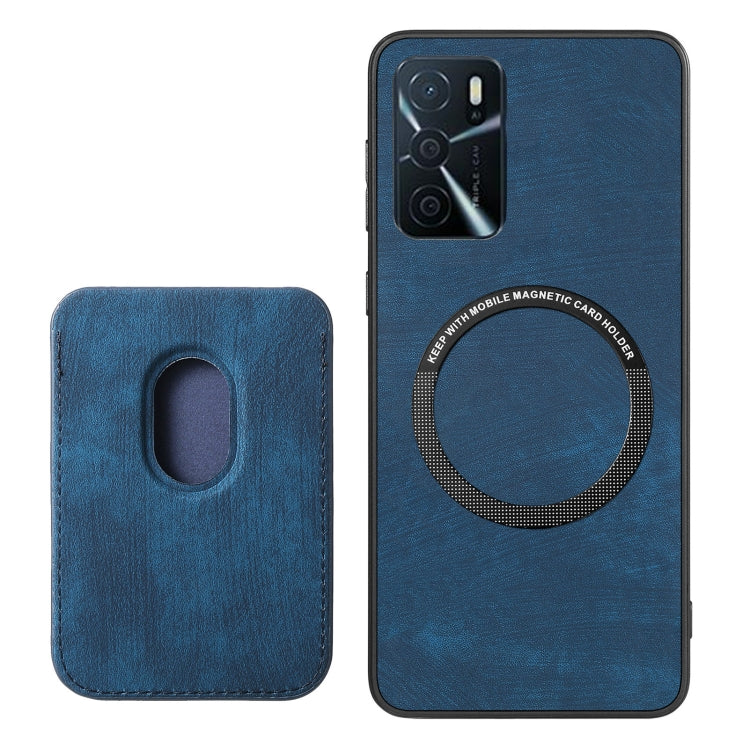 For OPPO Reno6 Pro+ Retro Leather Card Bag Magnetic Phone Case(Blue) - OPPO Cases by PMC Jewellery | Online Shopping South Africa | PMC Jewellery | Buy Now Pay Later Mobicred