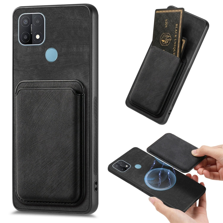 For OPPO A15 Retro Leather Card Bag Magnetic Phone Case(Black) - OPPO Cases by PMC TechLife | Online Shopping South Africa | PMC TechLife | Buy Now Pay Later Mobicred